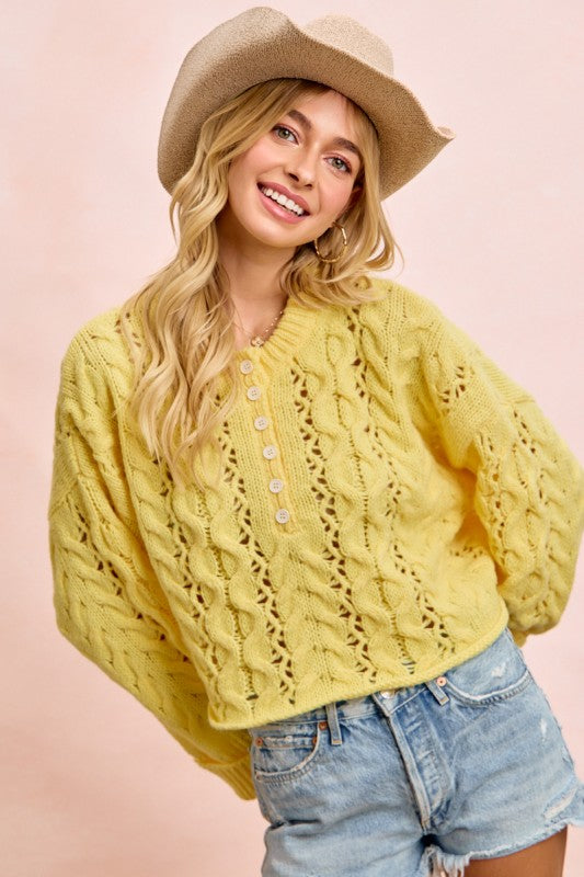Sunshine Yellow Cable Knit Sweater
