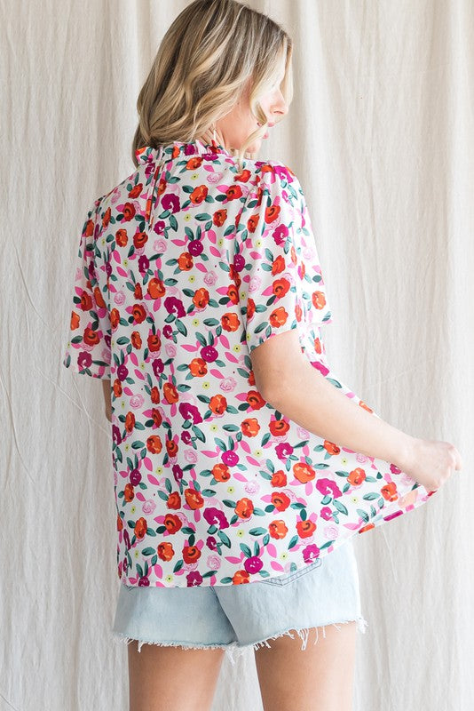 Floral Print Frill Neck Top