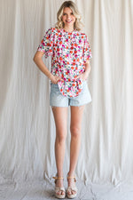 Floral Print Frill Neck Top