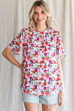 Floral Print Frill Neck Top