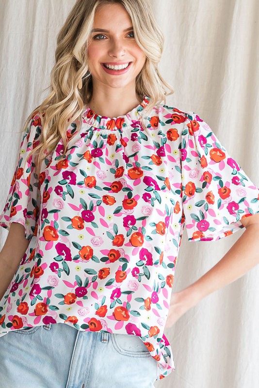 Floral Print Frill Neck Top