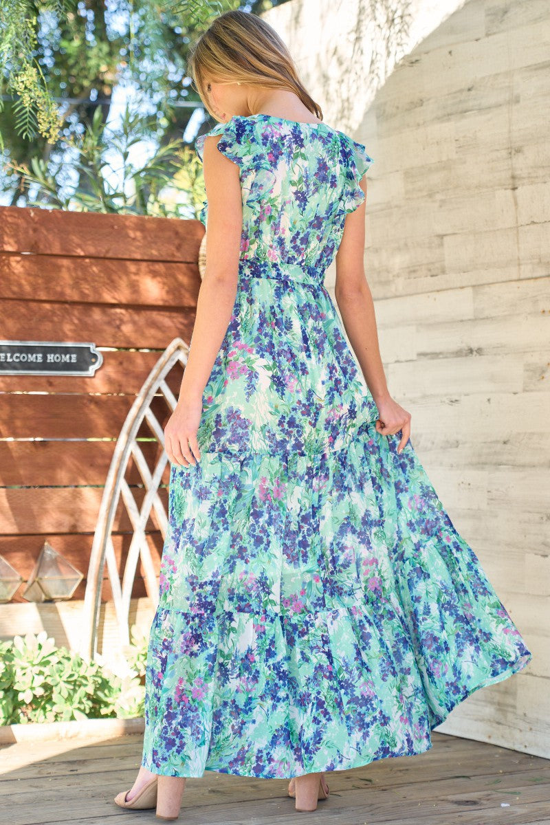 Flutter Sleeve Tiered Maxi Dress