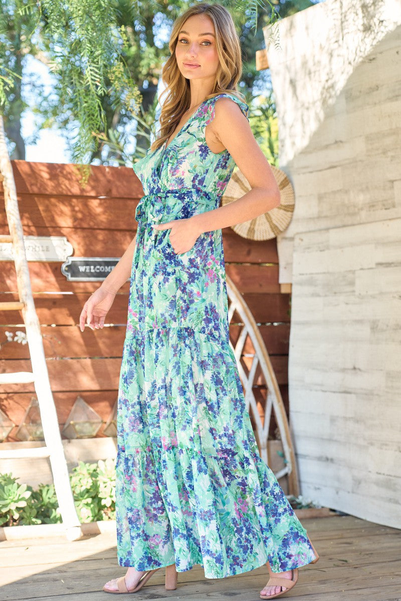 Flutter Sleeve Tiered Maxi Dress