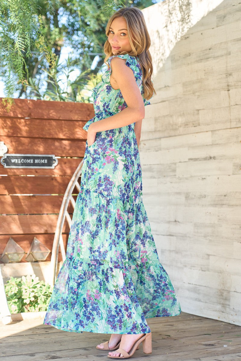 Flutter Sleeve Tiered Maxi Dress