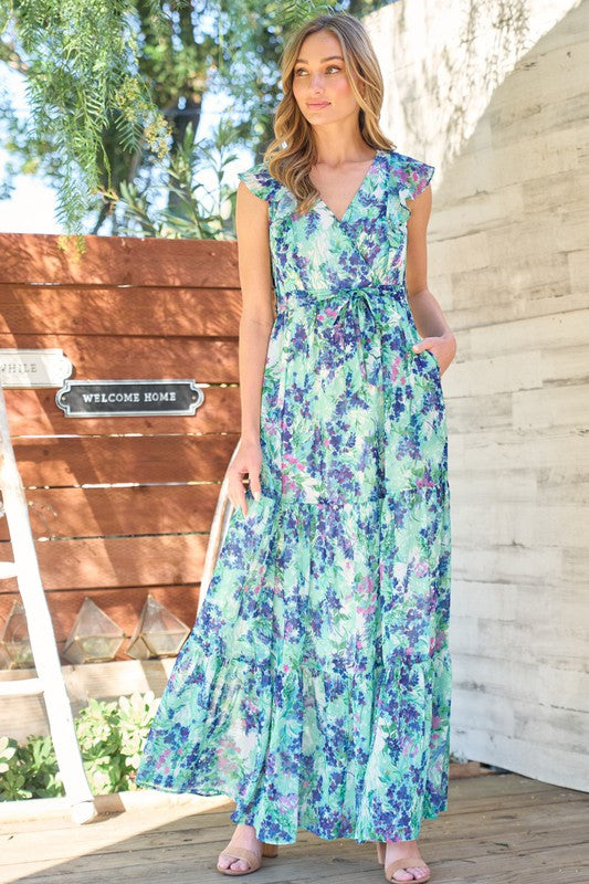 Flutter Sleeve Tiered Maxi Dress