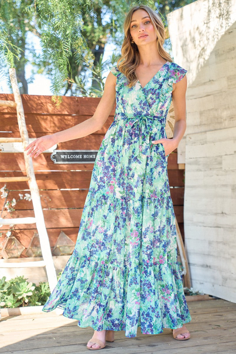Flutter Sleeve Tiered Maxi Dress