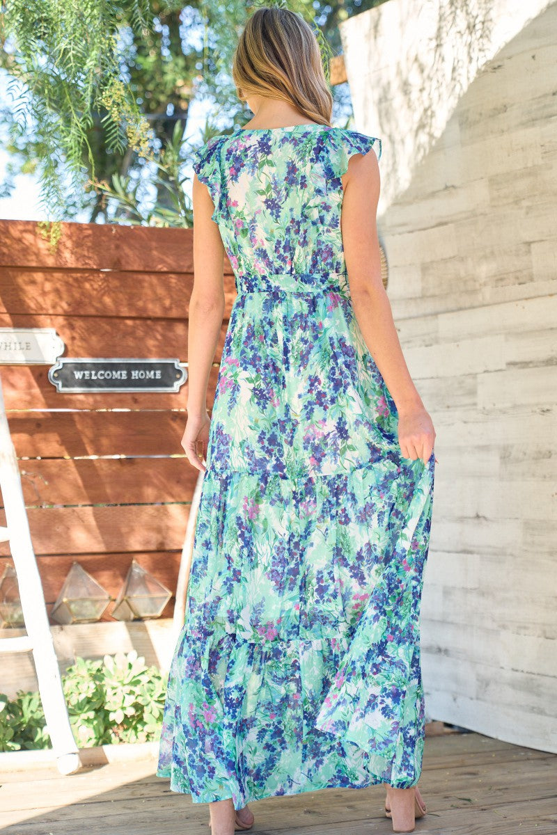 Flutter Sleeve Tiered Maxi Dress