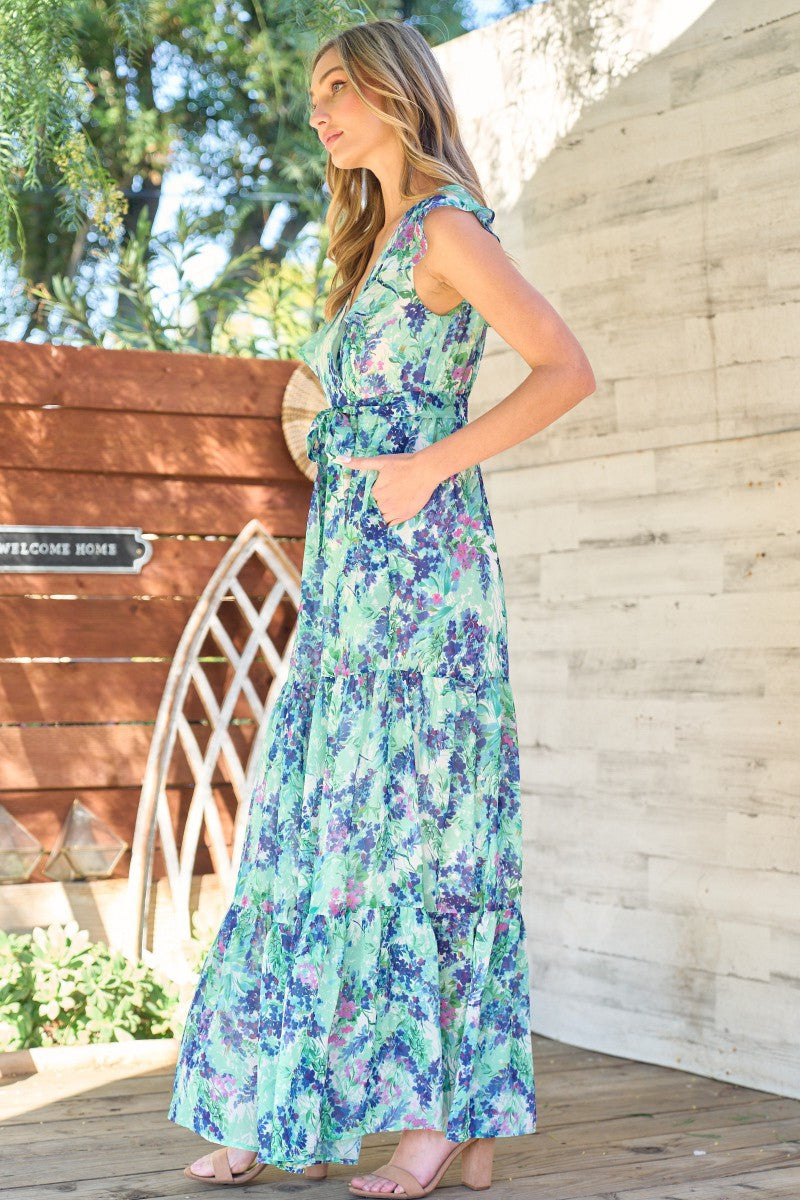 Flutter Sleeve Tiered Maxi Dress
