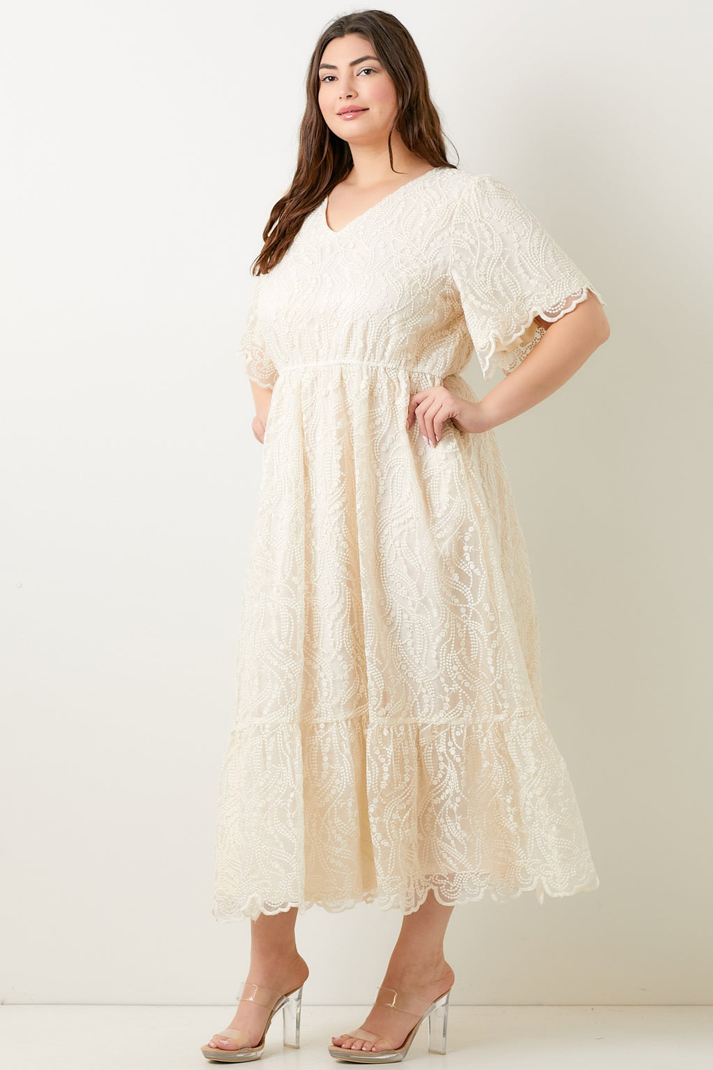 Cream Embroidered Maxi Dress (Plus Size)