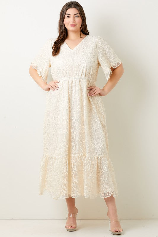 Cream Embroidered Maxi Dress (Plus Size)