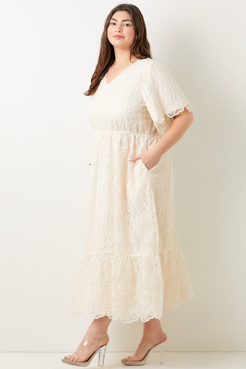 Cream Embroidered Maxi Dress (Plus Size)
