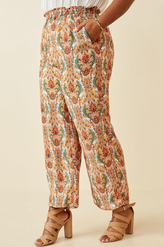 Paisley Print Wide Leg Pants (Plus Size)