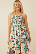 Floral Print Smocked Bust Midi Dress