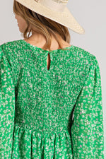 Balloon Sleeve Smocked Floral Print Dress