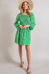 Balloon Sleeve Smocked Floral Print Dress