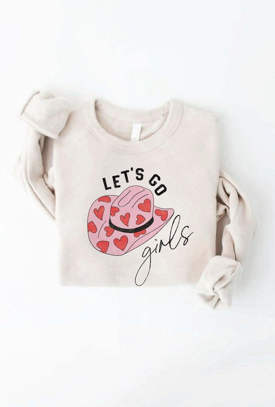 "Let's Go Girls" Cowboy Hat Graphic Unisex Sweatshirt (White Heather)