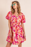 Puff Sleeve Floral Print V-Neck Dress