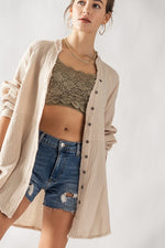 Frayed Hem Gauze Vintage Washed Shirt (Oatmeal)