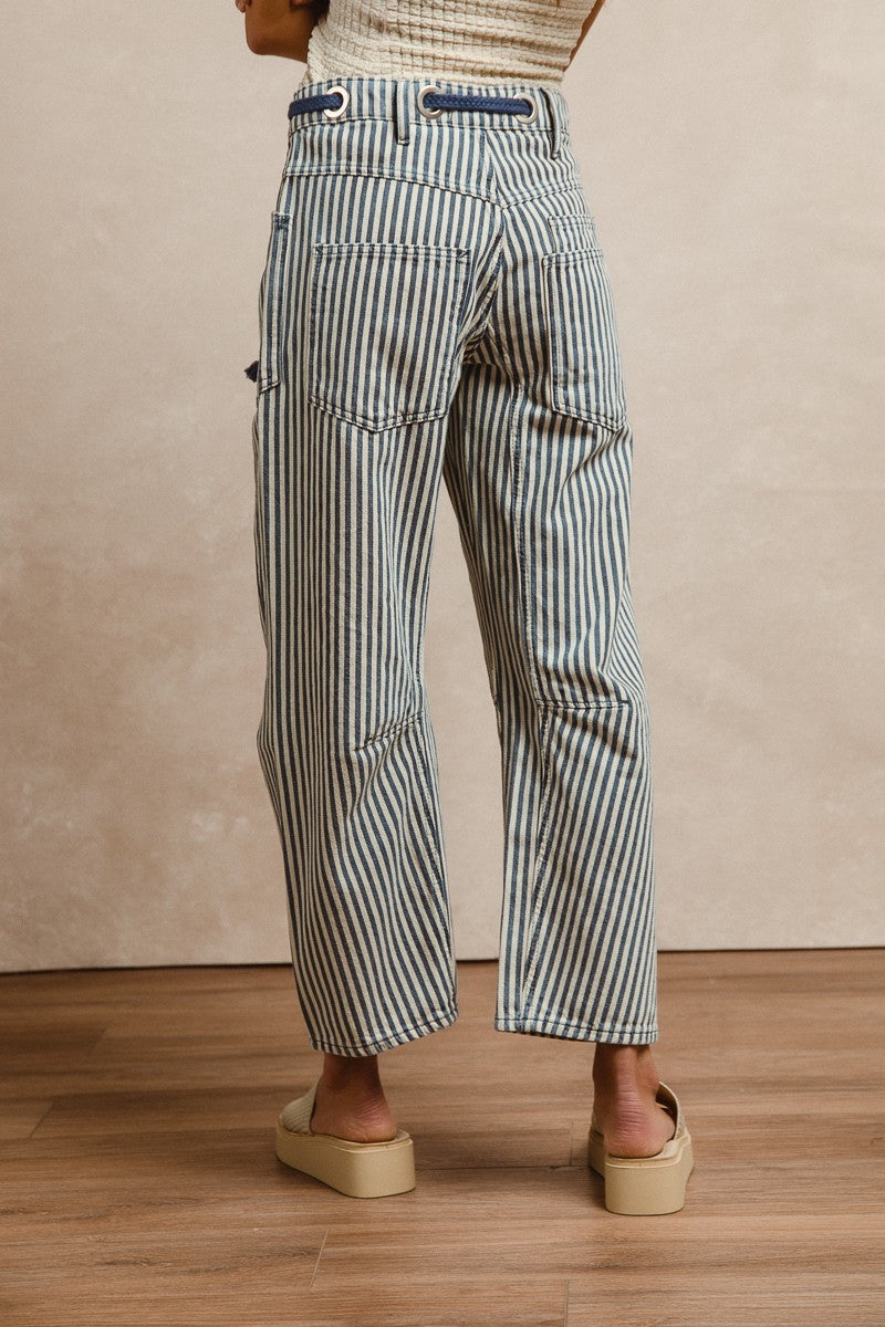 Striped Twill Barrel Leg Pants