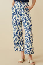 Blue & White Printed Wide Leg Pants