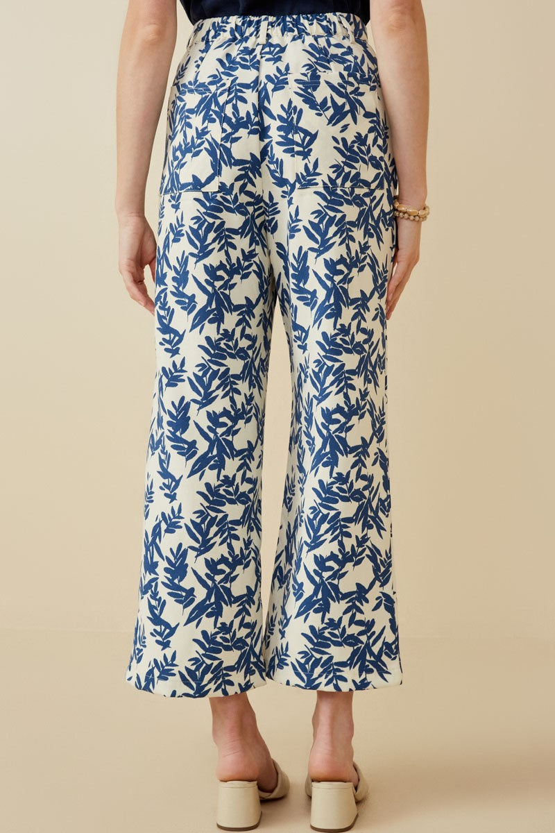 Blue & White Printed Wide Leg Pants