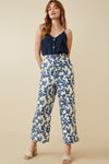 Blue & White Printed Wide Leg Pants