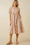 Puff Sleeve Floral Print Poplin Midi Dress