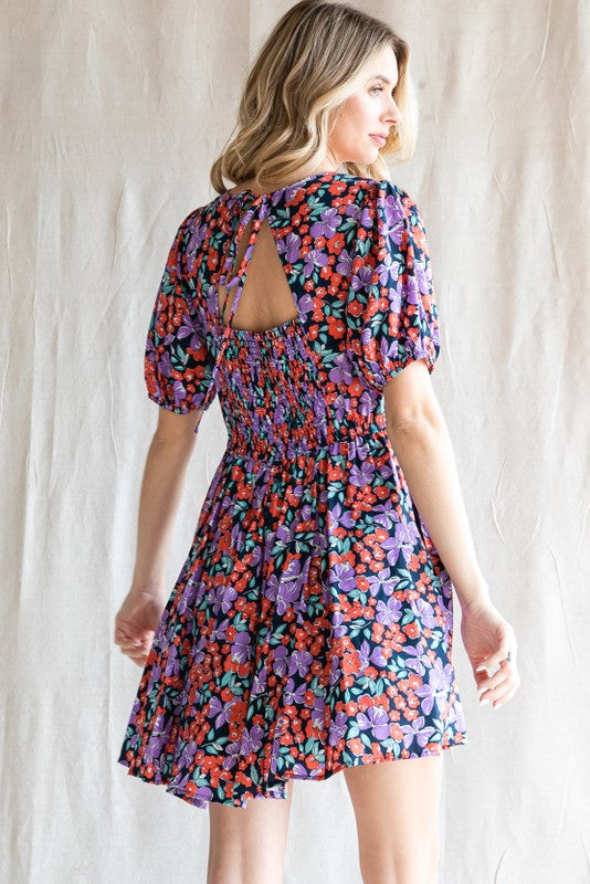 Floral Print Back Tie Dress