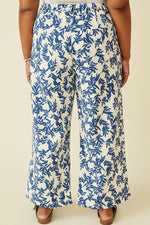 Blue & White Printed Wide Leg Pants (Plus Size)
