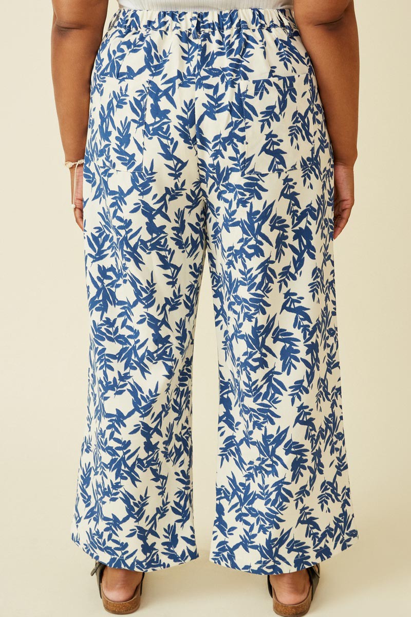 Blue & White Printed Wide Leg Pants (Plus Size)