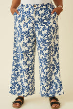 Blue & White Printed Wide Leg Pants (Plus Size)