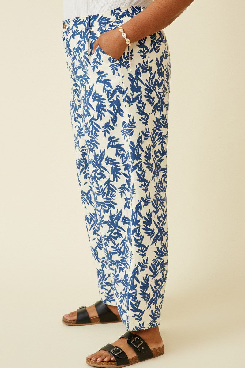 Blue & White Printed Wide Leg Pants (Plus Size)
