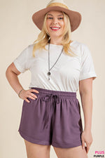 Elastic Waist Side Pocket Shorts (Plus Size)