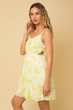 Side Cut Out Neon Floral Sleeveless Dress