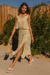 Front Slit Floral Print  Midi Skirt