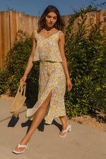 Front Slit Floral Print  Midi Skirt