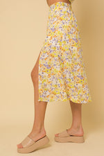 Front Slit Floral Print  Midi Skirt