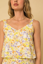 Pleated Strap Floral Print Top