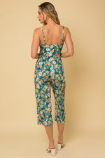 Cropped Leg Floral Sleeveless Jumpsuit