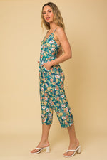 Cropped Leg Floral Sleeveless Jumpsuit