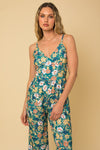 Cropped Leg Floral Sleeveless Jumpsuit