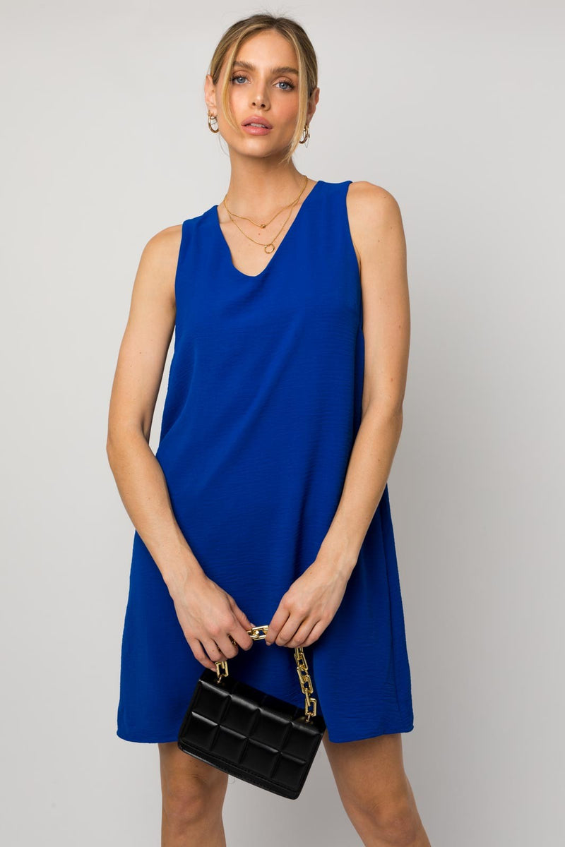 Sleeveless V-Neck Shift Dress (Royal Blue)