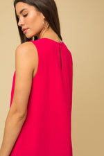 Sleeveless V-Neck Shift Dress (Hot Pink)