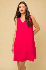 Sleeveless V-Neck Shift Dress (Hot Pink)