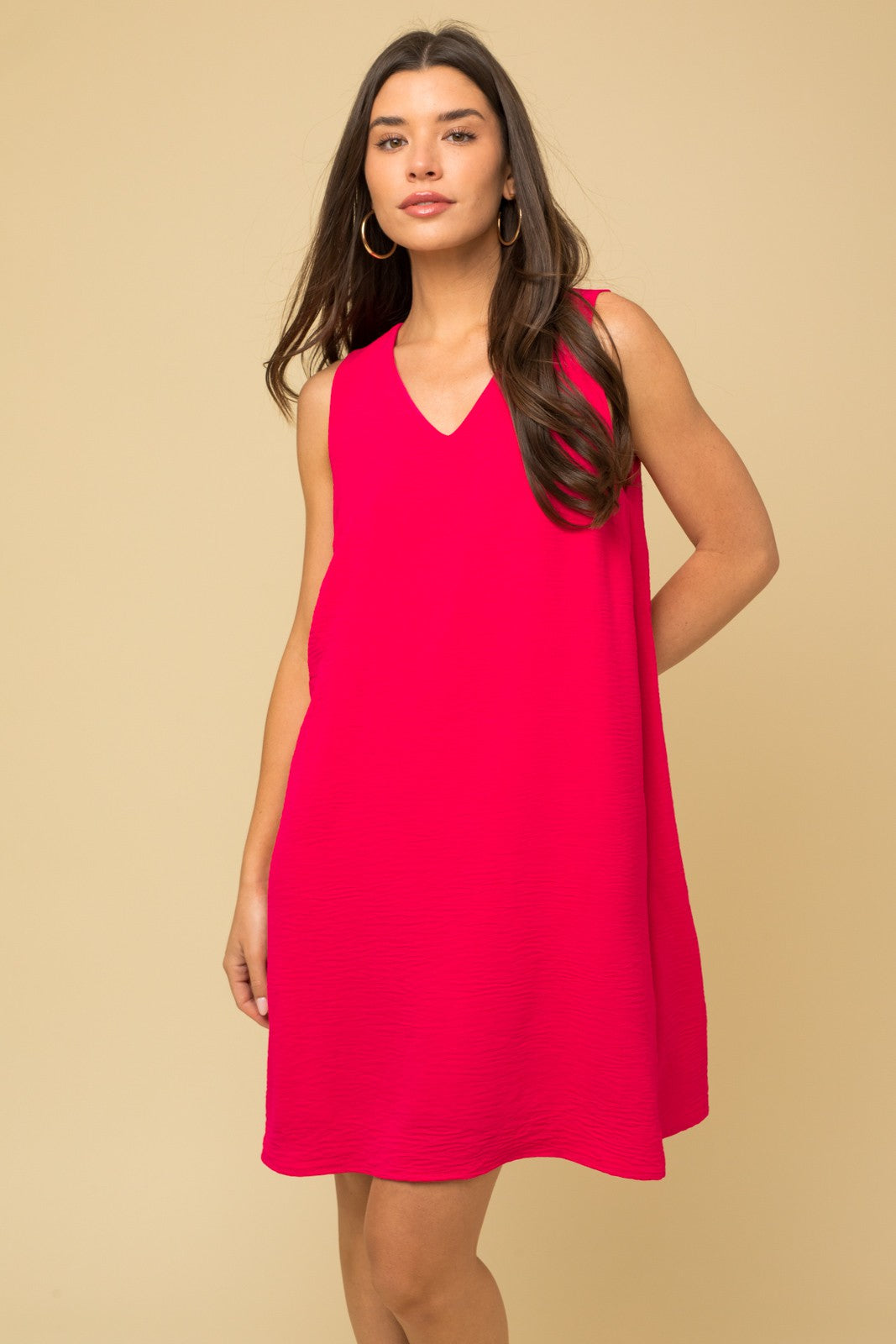 Sleeveless V Neck Shift Dress Hot Pink In Pursuit Mobile
