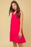 Sleeveless V-Neck Shift Dress (Hot Pink)