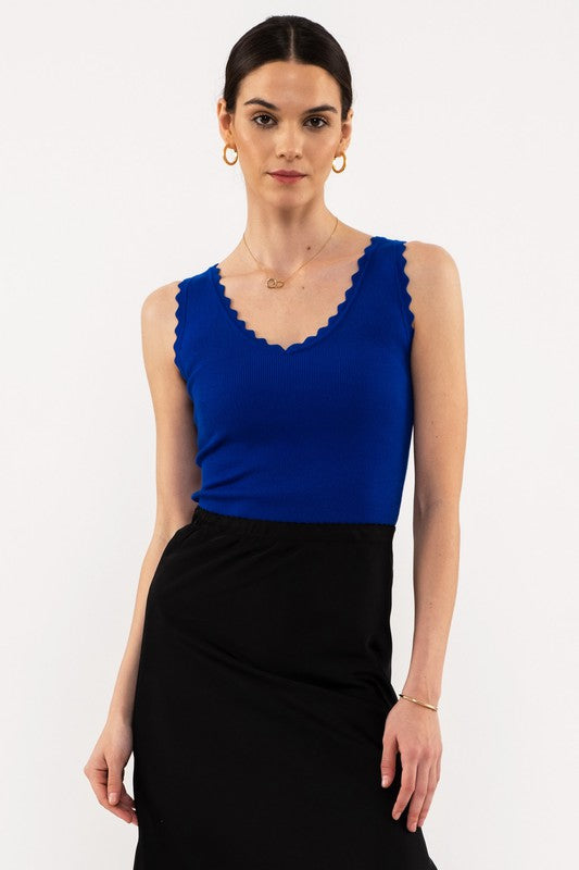 Scallop Edge Sleeveless Knit Top (Royal Blue)