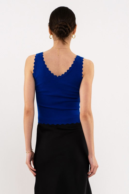 Scallop Edge Sleeveless Knit Top (Royal Blue)