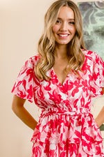 Flutter Sleeve Front Wrap Floral Print Dress