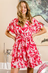 Flutter Sleeve Front Wrap Floral Print Dress